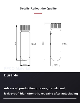 PP PPCO วัสดุหลอดเซ็นทริฟิวเจอร์ทับกับปิดหมวก 50 ml ทับความเร็วสูง Max RCF 50000xg
